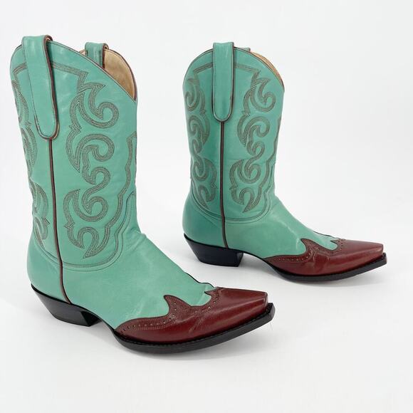 Vintage y2k Rare Old Gringo Natalia Turquoise Wingtip Western Cowgirl Boot sz 7 - Picture 1 of 10